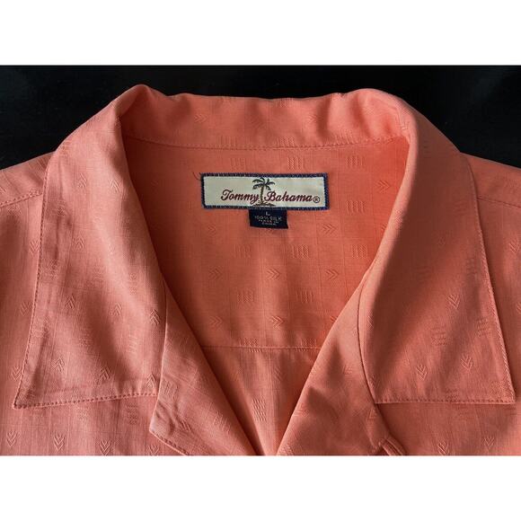 TOMMY BAHAMA RELAX Deep Coral 100% Silk Camp Shirt sz L - Picture 3 of 7